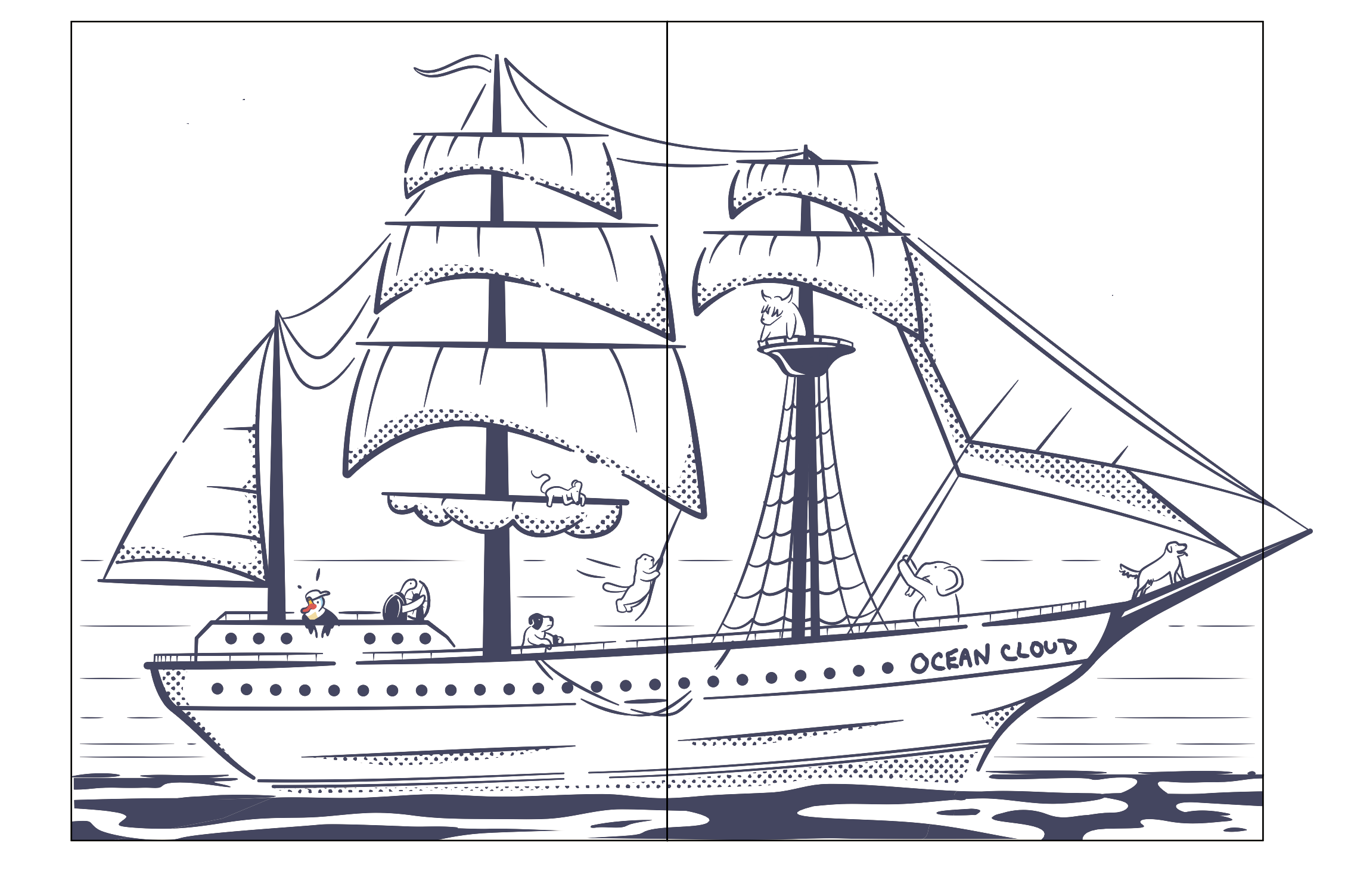The Ocean Cloud Ship sailing on a calm sea